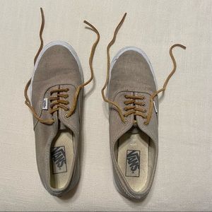 Tan Beige Vans with Brown Leather Laces